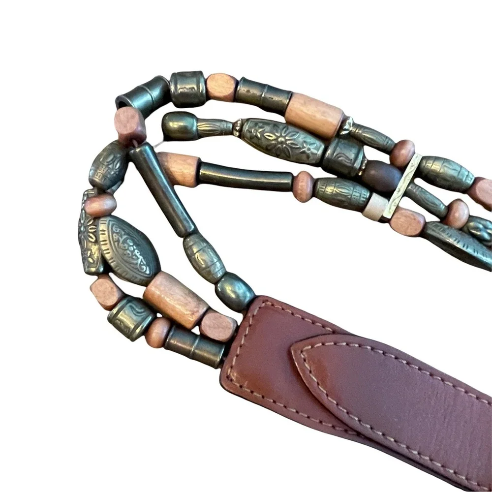 The Limited Beaded Belt Womens Large Brown Leather Vintage‎ Multicolor 30-34